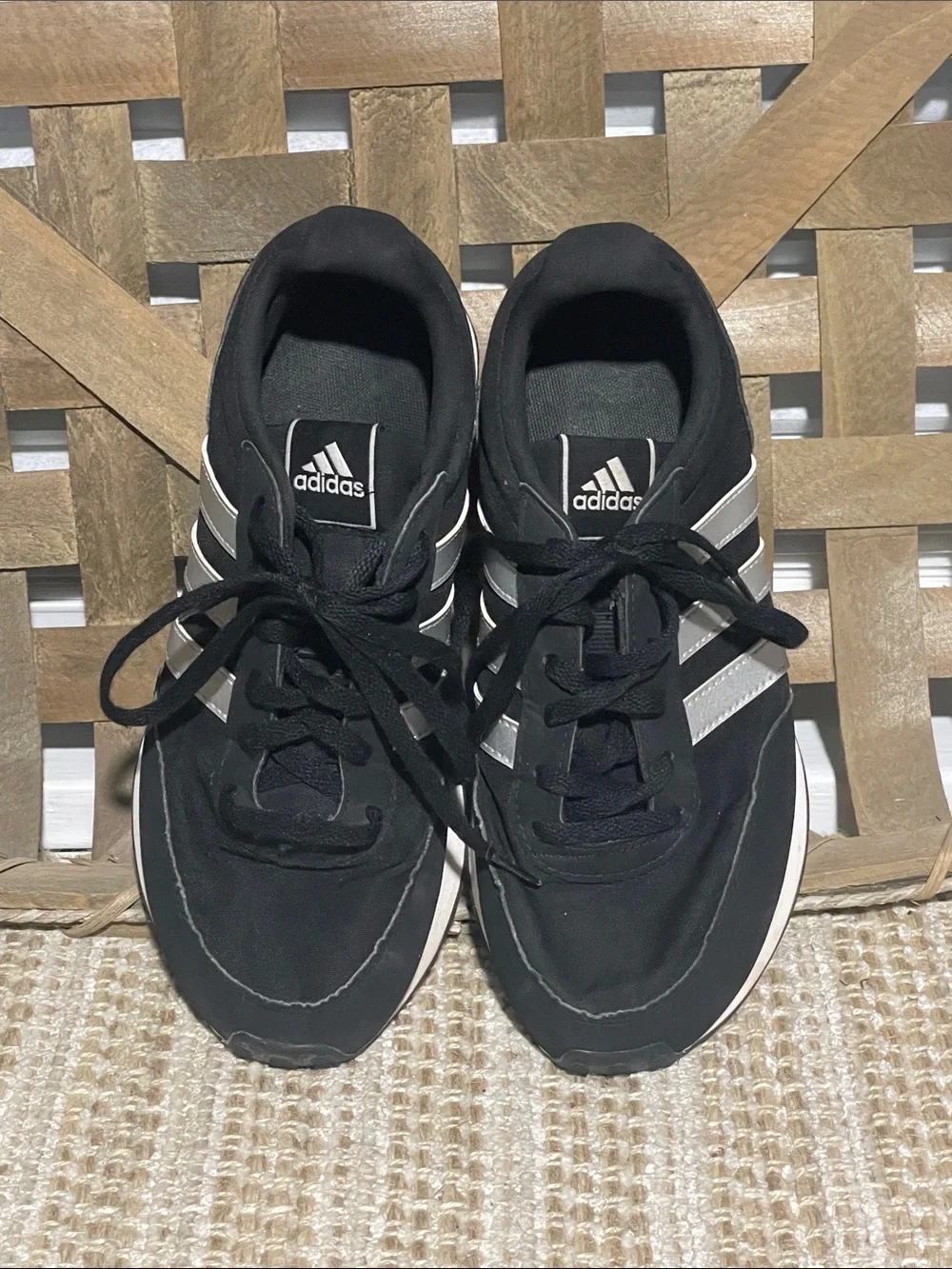 adidas Black and White Retro Runner Sneakers